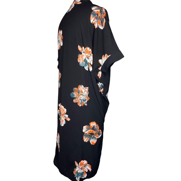 Kimono by Villa dress shirt button front size small black with peach and green f - Picture 5 of 10